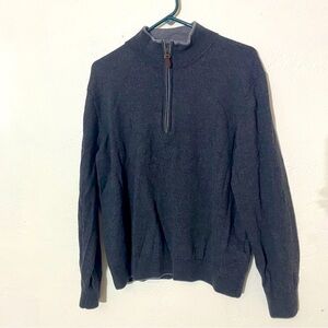 100% Merino Wool Men’s Zip Up Sweater Charcoal Dark Grey Half Pullover XL -flaw